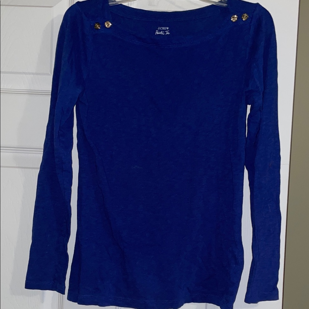 J. Crew Cobalt Blue Long Sleeve Top with Gold Buttons